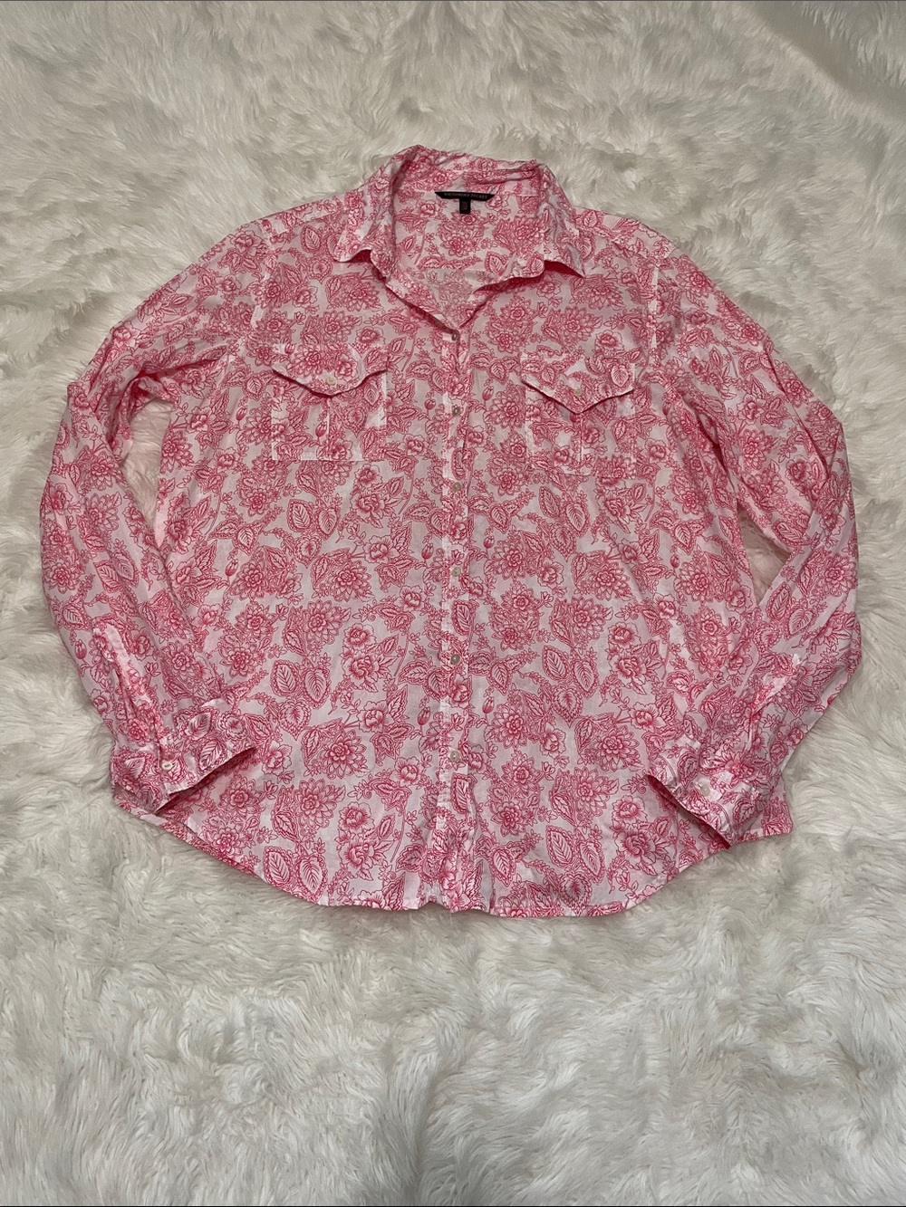Victoria's Secret Pink Floral Print Long-Sleeve Button-Up Shirt Large